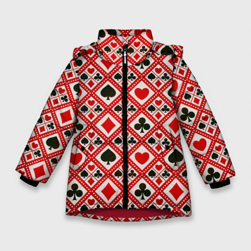 Зимняя куртка для девочек 3D Масти Карточные, цвет красный