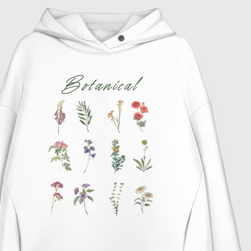 Женское худи Oversize хлопок Botanical разные растения ботаника, цвет белый - фото 3