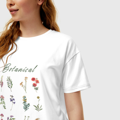 Женская футболка хлопок Oversize Botanical разные растения ботаника, цвет белый - фото 3