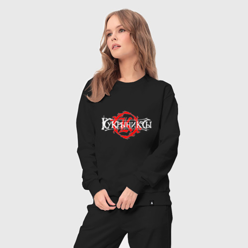 Женский костюм хлопок Кукрыниксы - красный логотип, цвет черный - фото 5