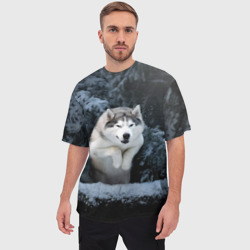 Мужская футболка oversize 3D Хаски в зимнем лесу, Husky - фото 2