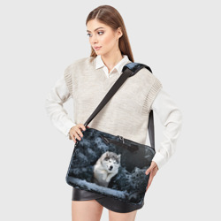 Сумка для ноутбука 3D Хаски в зимнем лесу, Husky - фото 2
