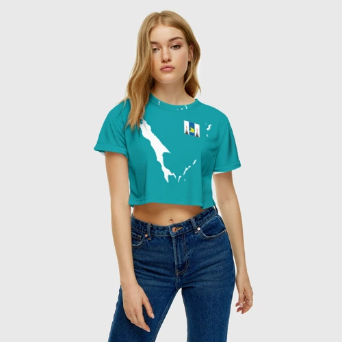 Женская футболка Crop-top 3D Сахалин герб