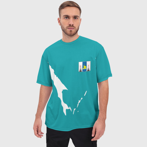 Мужская футболка oversize 3D Сахалин герб, цвет 3D печать - фото 3