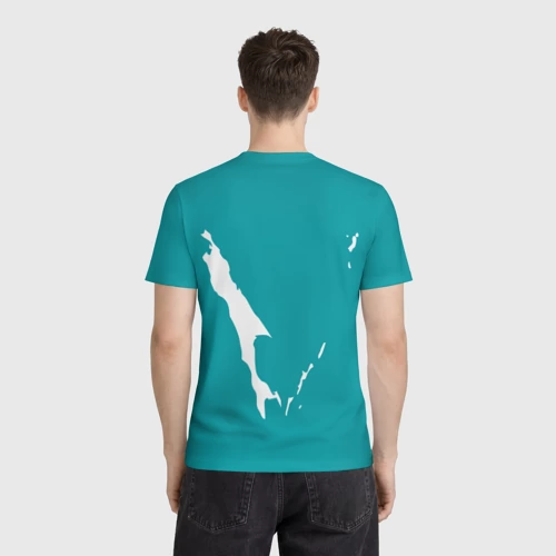 Мужская футболка 3D с принтом Сахалин герб, вид сзади #2