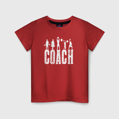 Детская футболка хлопок с принтом Пауэрлифтинг тренер, вид спереди #2