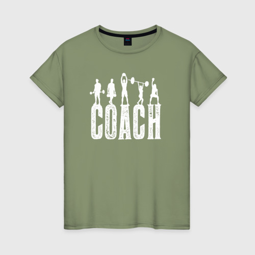 Женская футболка хлопок Пауэрлифтинг тренер, цвет авокадо