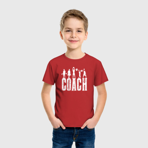 Детская футболка хлопок с принтом Пауэрлифтинг тренер, фото на моделе #1