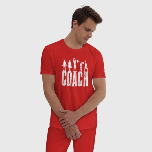Мужская пижама хлопок Пауэрлифтинг тренер, цвет красный - фото 3