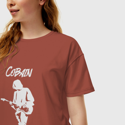 Женская футболка хлопок Oversize Тень Кобейна, цвет кирпичный - фото 3