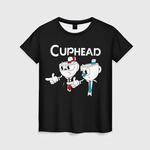 Женская футболка 3D с принтом Cuphead грозные ребята из Криминального чтива, вид спереди #2