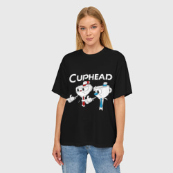 Женская футболка oversize 3D Cuphead грозные ребята из Криминального чтива - фото 2