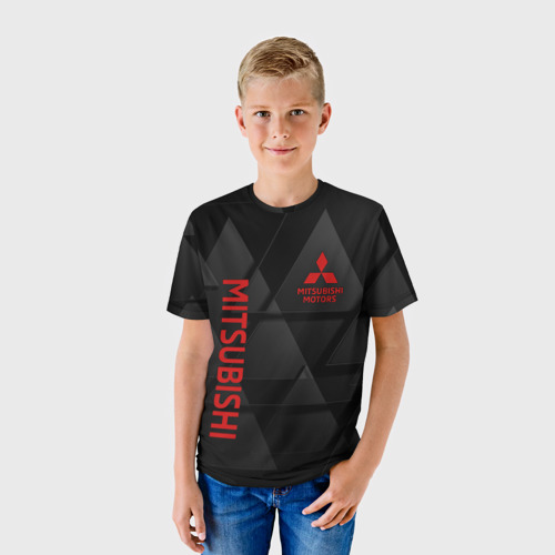 Детская футболка 3D с принтом Mitsubishi Геометрия треугольники, фото на моделе #1