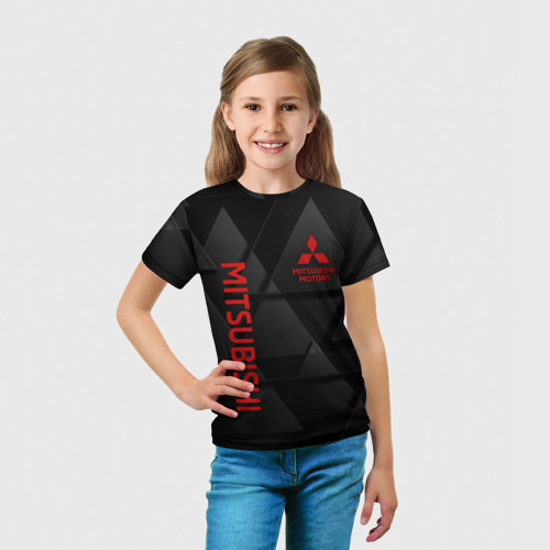 Детская футболка 3D с принтом Mitsubishi Геометрия треугольники, вид сбоку #3