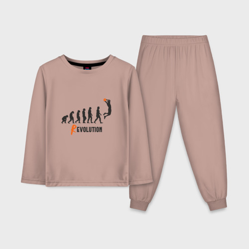 Детская пижама с лонгсливом хлопок Баскетбольная революция, цвет пыльно-розовый