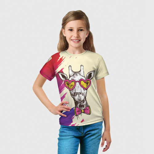 Детская футболка 3D с принтом Жираф хипстер!, вид сбоку #3