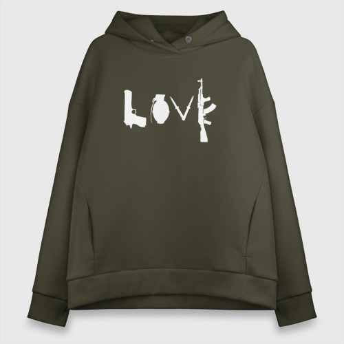 Женское худи Oversize хлопок Banksy love Weapon, цвет хаки