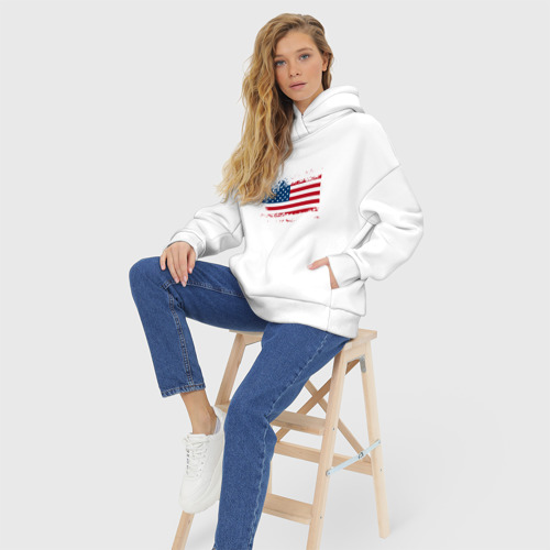 Женское худи Oversize хлопок Американский флаг Stars, цвет белый - фото 7