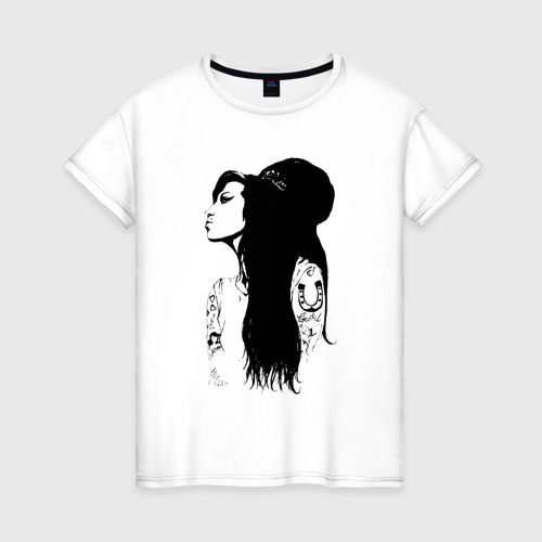 Женская футболка хлопок с принтом Эмми Вайнхаус, вид спереди #2