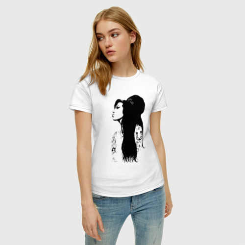Женская футболка хлопок с принтом Эмми Вайнхаус, фото на моделе #1