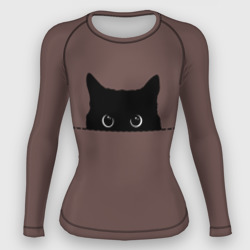 Женский рашгард 3D Черная кошка выглядывает из укрытия