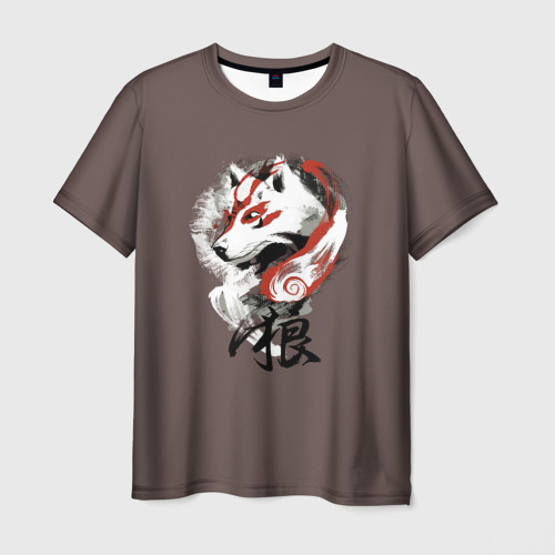 Мужская футболка с принтом Дух природы Белый волк, вид спереди №1