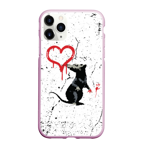 Чехол для iPhone 11 Pro Max матовый Banksy Бэнкси крыса, цвет розовый