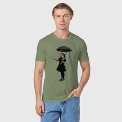 Мужская футболка хлопок Banksy Бэнкси девушка под зонтом - фото 2