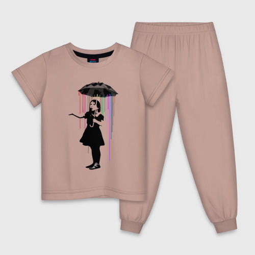 Детская пижама хлопок Banksy Бэнкси девушка под зонтом, цвет пыльно-розовый