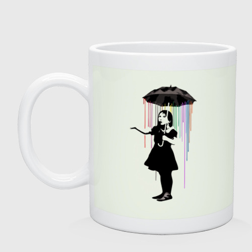 Кружка керамическая с принтом BANKSY | БЭНКСИ девушка под зонтом, вид спереди #2