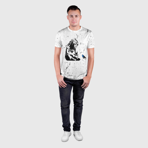 Мужская футболка 3D Slim Banksy - Бэнкси девочка с птицей, цвет 3D печать - фото 4