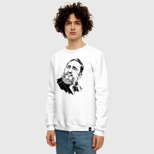 Мужской свитшот хлопок Великий Фидель Кастро, цвет белый - фото 3