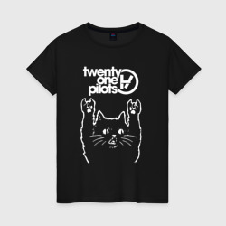 Женская футболка хлопок Twenty one pilots Рок кот