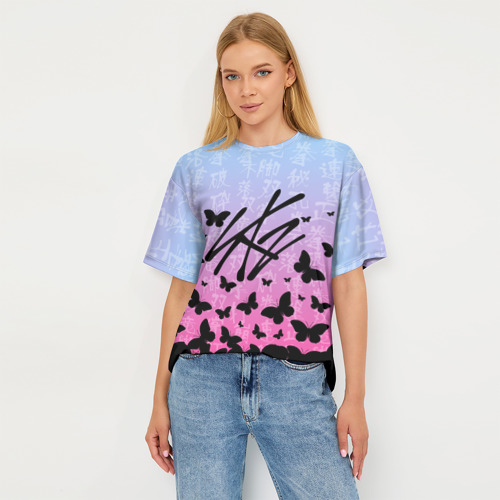 Женская футболка oversize 3D Stray Kids Бабочки, цвет 3D печать - фото 5