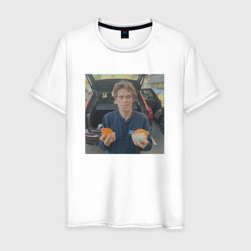 Мужская футболка из хлопка с принтом Уиллем дефо и апельсины, вид спереди №1