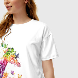 Женская футболка хлопок Oversize Жираф и бабочки - фото 2