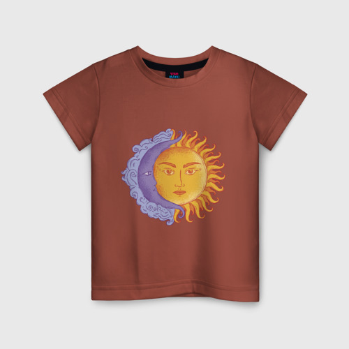 Детская футболка хлопок с принтом Солнца и луна с лицами, вид спереди #2