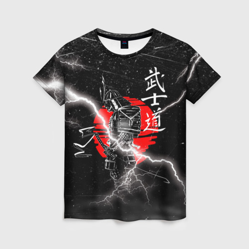 Женская футболка 3D с принтом Самурай Бусидо Иероглифы Samurai Lightning, вид спереди #2