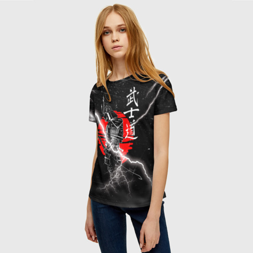 Женская футболка 3D с принтом Самурай Бусидо Иероглифы Samurai Lightning, фото на моделе #1