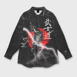 Мужская рубашка oversize 3D Самурай Бусидо Иероглифы Samurai Lightning