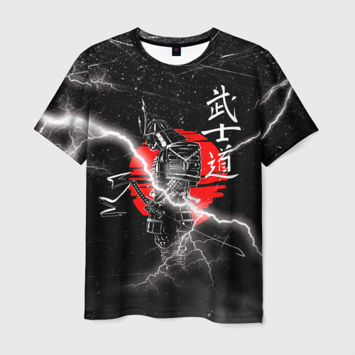 Мужская футболка с принтом Самурай Бусидо Иероглифы Samurai Lightning, вид спереди №1