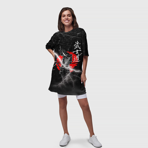 Платье-футболка 3D Самурай Бусидо Иероглифы Samurai Lightning, цвет 3D печать - фото 5