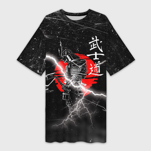 Платье-футболка 3D Самурай Бусидо Иероглифы Samurai Lightning, цвет 3D печать