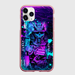 Чехол для iPhone 11 Pro Max матовый Неоновый японский самурай