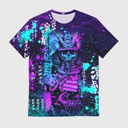 Мужская футболка 3D Неоновый японский самурай
