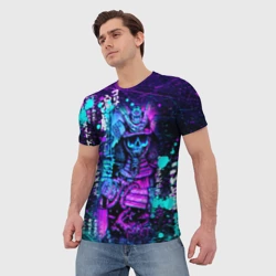 Мужская футболка 3D Неоновый японский самурай - фото 2