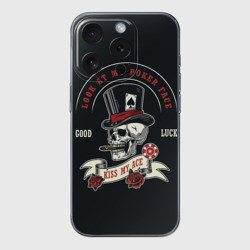 Чехол для iPhone 15 Pro силиконовый с защитой камеры Kiss my ass casino