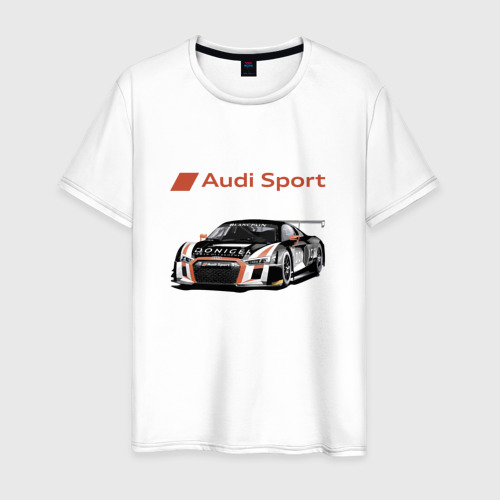 Мужская футболка из хлопка с принтом Audi motorsport - racing team, вид спереди №1