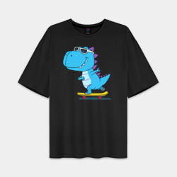 Мужская футболка Oversize хлопок premium Динозавр скейтбордист
