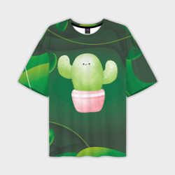 Мужская футболка oversize 3D Зеленый милый кактус